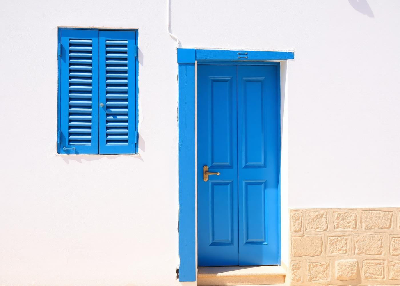 Whitewashed Costa Blanca facade with blue door and shutters