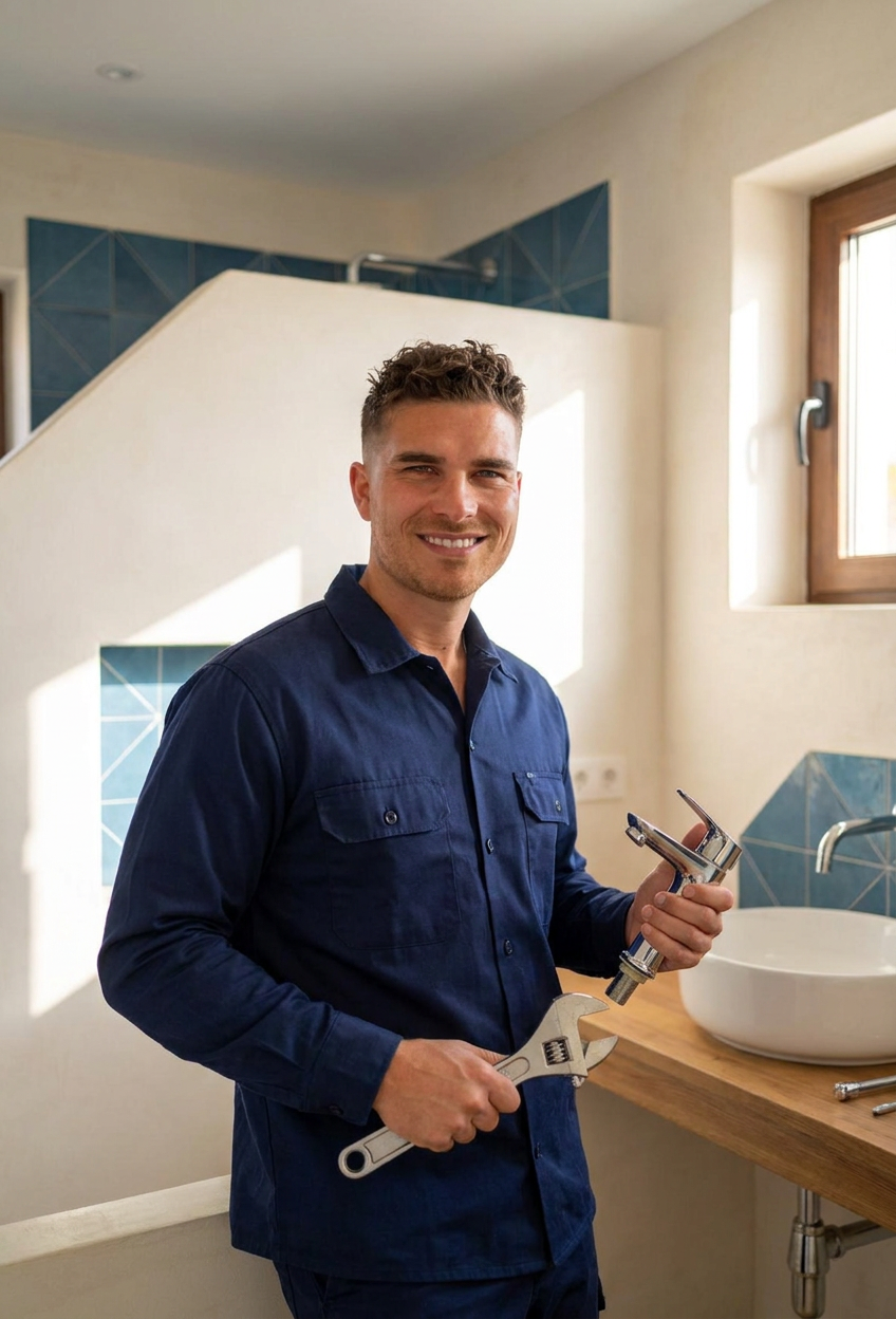 Nick Zimmer carrying out plumbing work